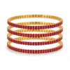 Conjunto de quatro pulseiras douradas com cristais vermelhos