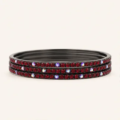 Conjunto de quatro pulseiras gunmetal com cristais vermelhos e AB