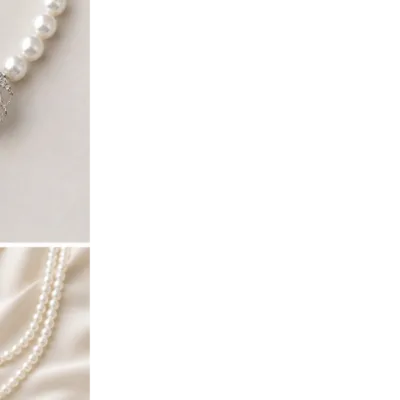 Colar de Pérolas com Pena de Cristais — Branco / Prateado, 120 cm