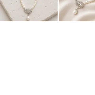 Full 120 cm white pearl feather necklace 4972-Q001-4B