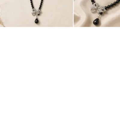 Full 120 cm black pearl bow necklace 4972-Q001-5A