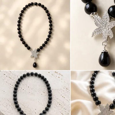 Black pearl crystal maple leaf necklace 4972-Q002-1A