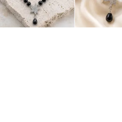 Full black 12 mm pearl maple leaf necklace 4972-Q002-1A