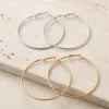 Brincos de argola redondos lisos em prateado e dourado, 50 mm
