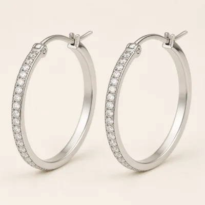Par de brincos de argola prateados com cristais de 40 mm