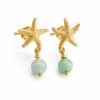 Brincos Estrela-do-Mar com Conta Verde-Dourados — Dourado com conta verde