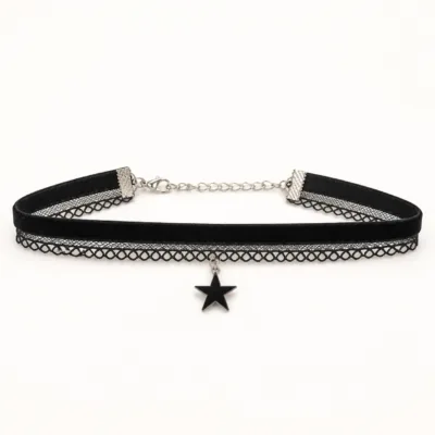 Gargantilha Preta de Veludo com Estrela - Preto com estrela