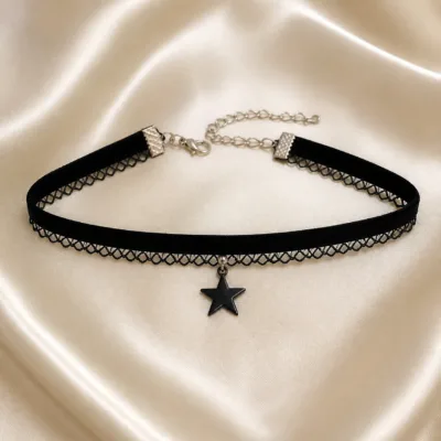 Gargantilha preta de veludo com estrela 5766-Q001-6
