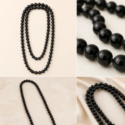 Long black faux pearl necklace 5767-R002-1