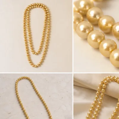 Long gold faux pearl necklace 5767-R002-3