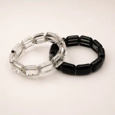 Pulseiras elásticas de contas de vidro transparente e preto
