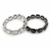 Pulseiras elásticas de vidro oval transparente e preto