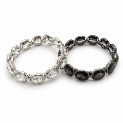 Pulseiras elásticas de vidro oval transparente e preto
