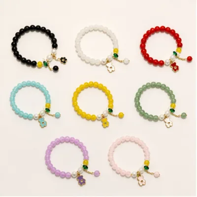 Pulseiras de contas com flor dourada em oito cores sortidas