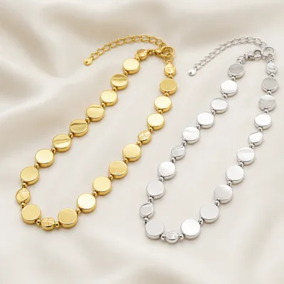 Gold and silver polished disc link necklaces 70669-01-2