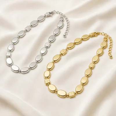Gold and silver polished oval link necklaces 70669-04-2