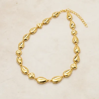 Colar de Elos Alternados em Forma de Gota — Dourado