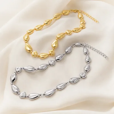Gold and silver teardrop link necklaces 70669-06-2