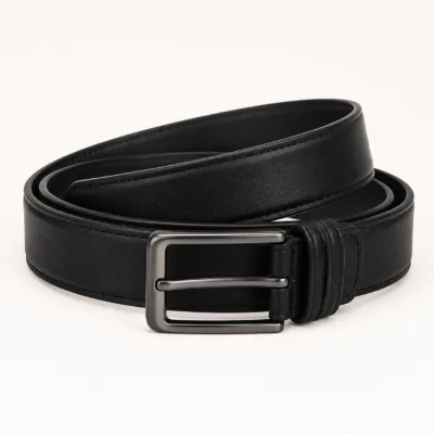 Cinto de homem preto em PU de 4 cm com fivela metálica