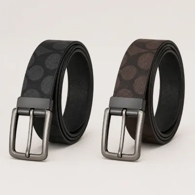 Cintos preto e castanho com padrão circular
