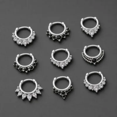 Piercing de septo com zircónias brancas e pretas