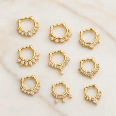 Piercing de septo dourados com zircónias