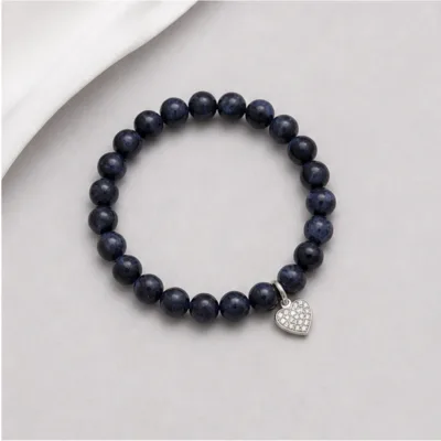 Pulseira azul profundo com coração prateado