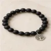 Pulseira de ónix preto com árvore da vida prateado