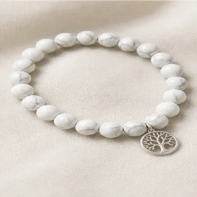 Pulseira de olho-de-tigre com árvore da vida prateado