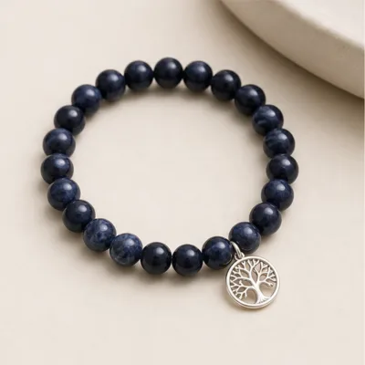 Pulseira verde com árvore da vida prateado
