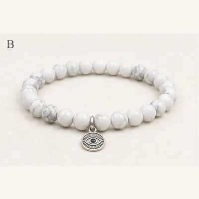 Pulseira de mármore branco com olho turco prateado