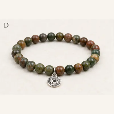 Pulseira de pedras naturais mistas com olho turco prateado