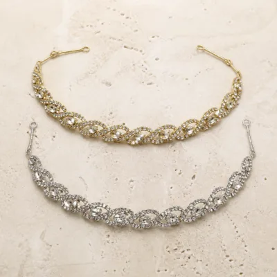 Acessório de cabelo para noiva com folhas de zircónia em dourado e prateado