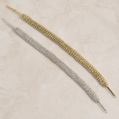 Faixa de cabelo para noiva com múltiplas filas de zircónias em dourado e prateado