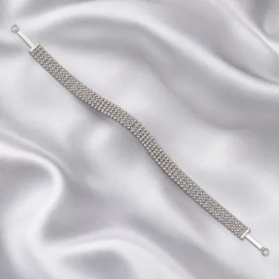 Faixa prateada de cabelo para noiva com várias filas de zircónias brancas