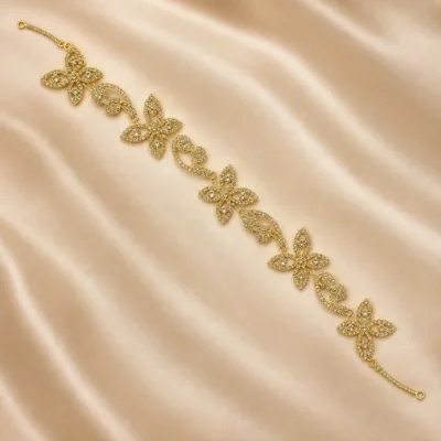 Acessório dourado de cabelo para noiva com borboletas e zircónias