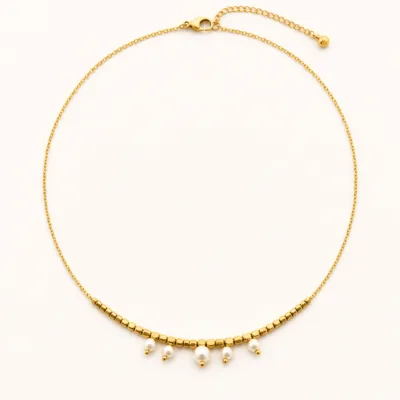 Colar em Aço com Pérolas Pendentes, 83697-03