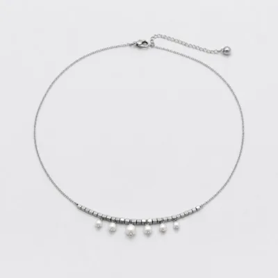 Colar em Aço com Pérolas Pendentes, 83697-03