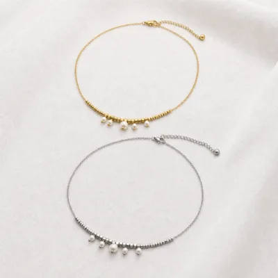 Colar em Aço com Pérolas Pendentes, 83697-03