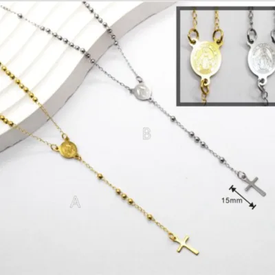Medallion and Cross Bead Necklace in Gold or Silver | 83703-02-1, 83703-02-1