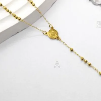 Medallion and Cross Bead Necklace in Gold or Silver | 83703-02-1, 83703-02-1