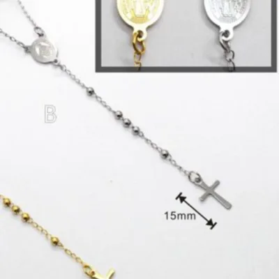 Medallion and Cross Bead Necklace in Gold or Silver | 83703-02-1, 83703-02-1