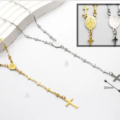 Cross Link Medallion Necklace in Gold or Silver | 83704-02, 83704-02