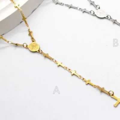 Cross Link Medallion Necklace in Gold or Silver | 83704-02, 83704-02