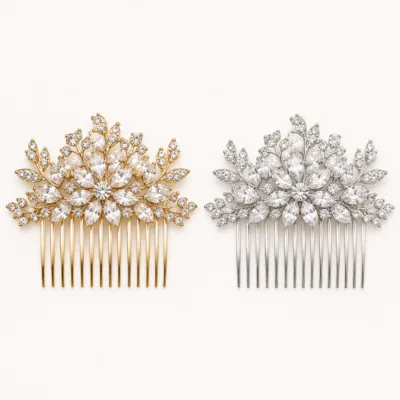 Variantes dourada e prateada do pente de cabelo floral