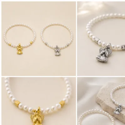 Silver and gold pearl angel bracelets 83809-06