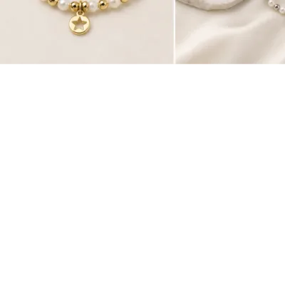 Pulseira de Pérolas com Medalha Estrela — Dourado