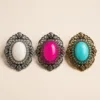 Alfinetes ovais vintage com cabochão branco, rosa e turquesa