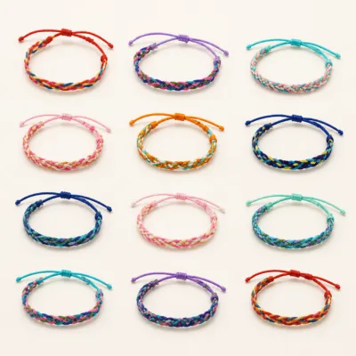 Conjunto completo de 12 pulseiras finas entrançadas multicolor
