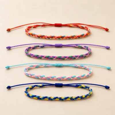 Quatro pulseiras entrançadas em cores sortidas